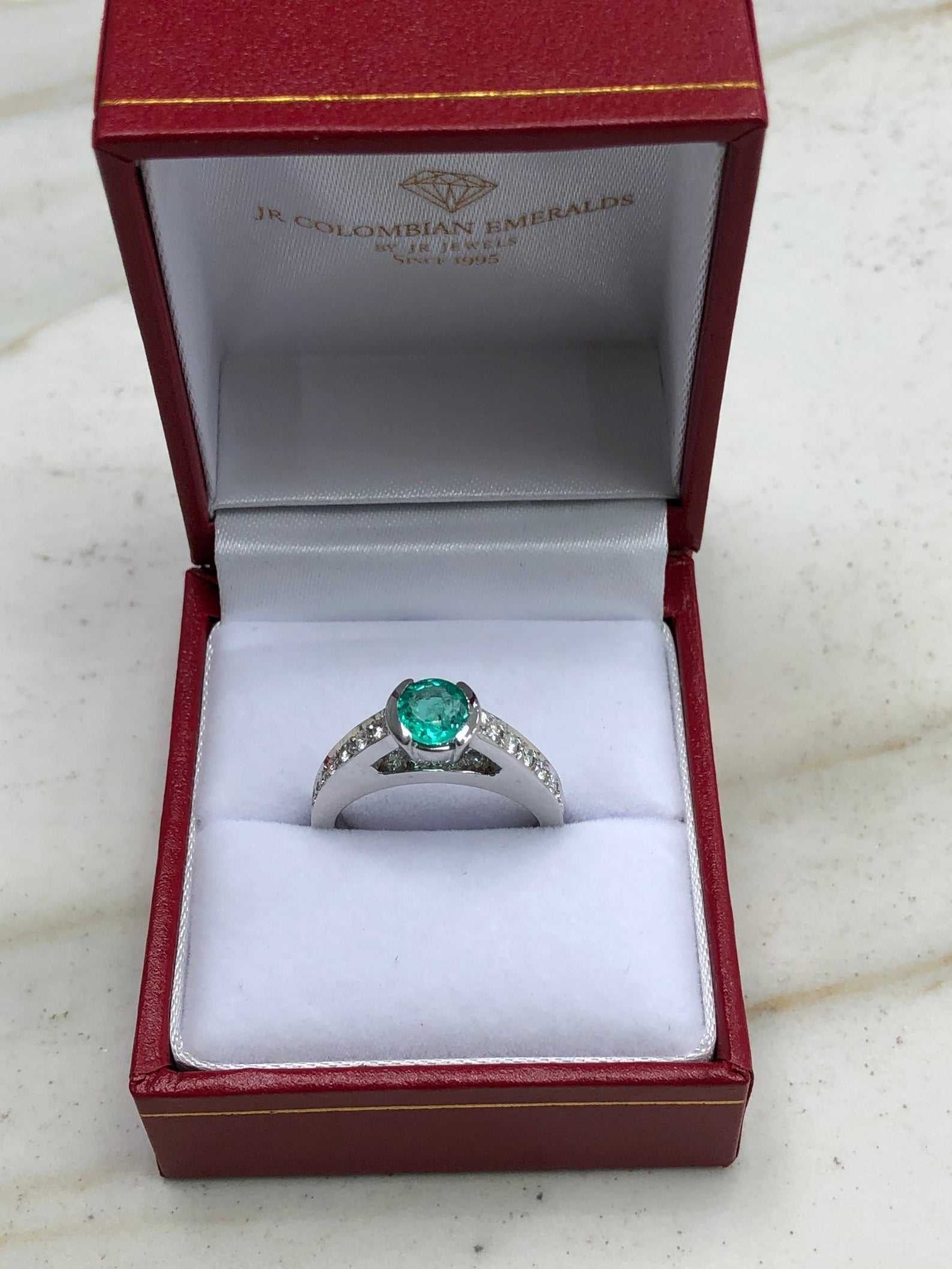 1.29tcw Round Green Emerald & Diamond Anniversary Ring 14K