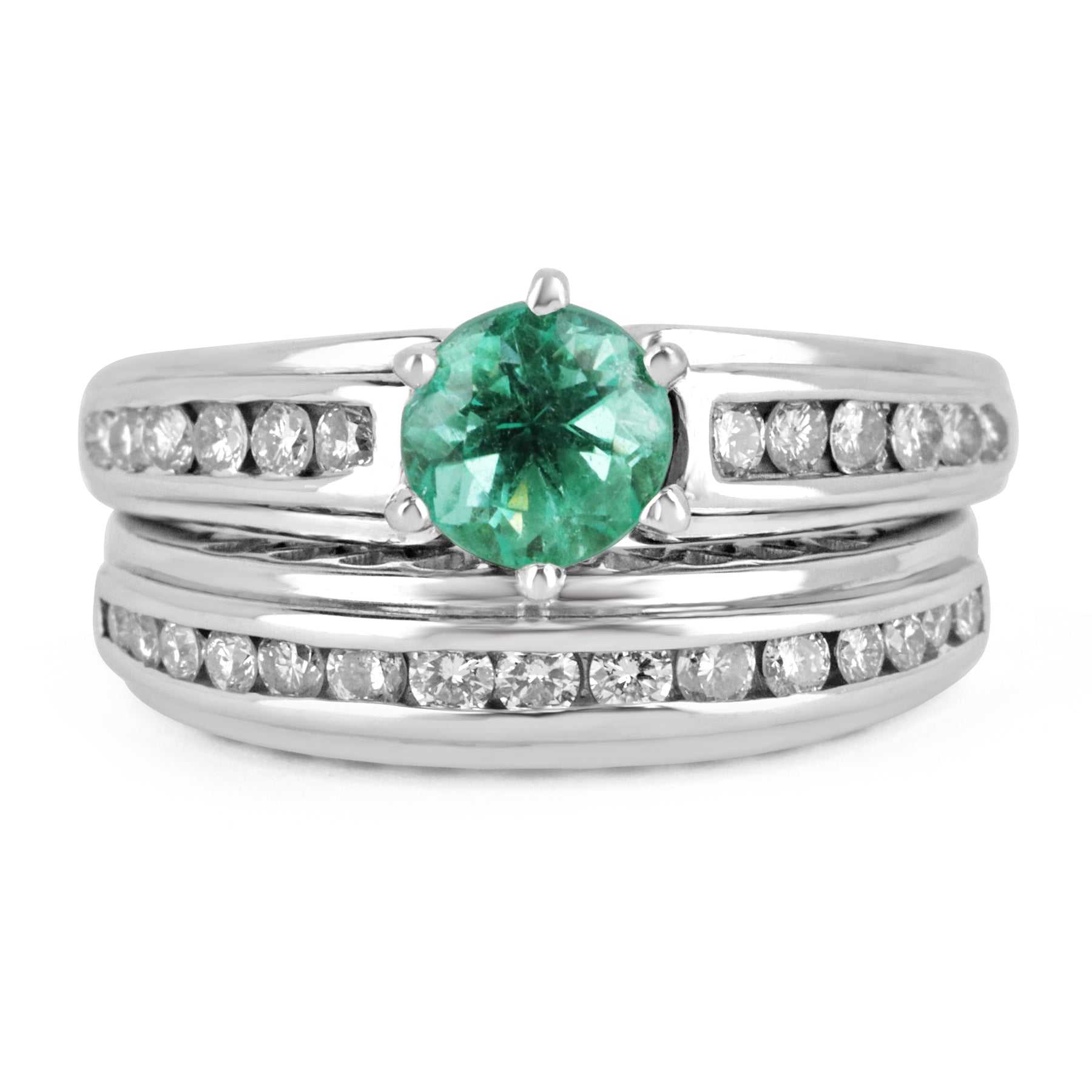 1.48tcw Emerald & Diamond Accent Wedding Ring Set 14K