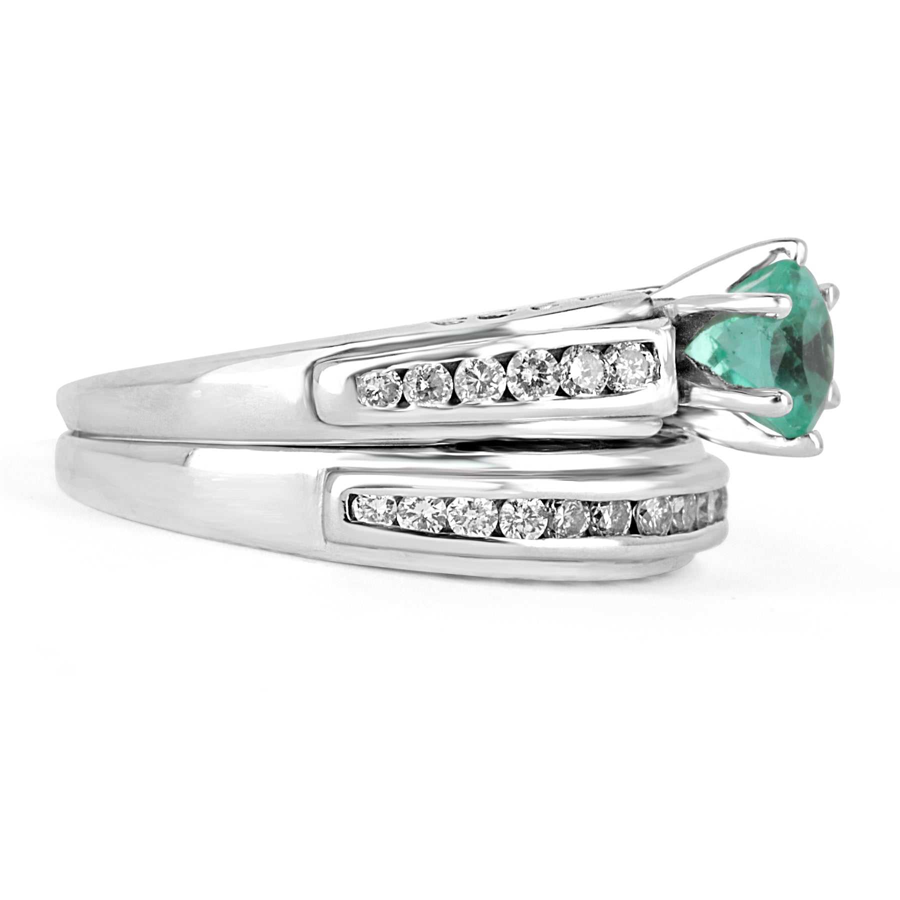 1.48tcw Emerald & Diamond Accent Wedding Ring Set 14K
