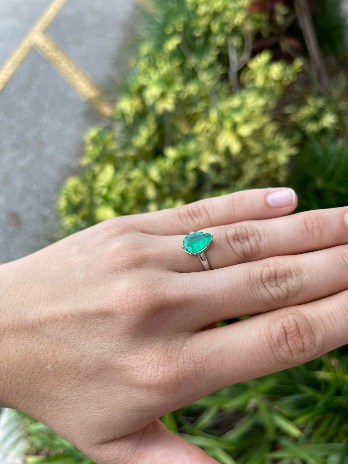 1.65 Carat Pear Cut Emerald Multi Prong Solitaire Georgian Style Ring 14K