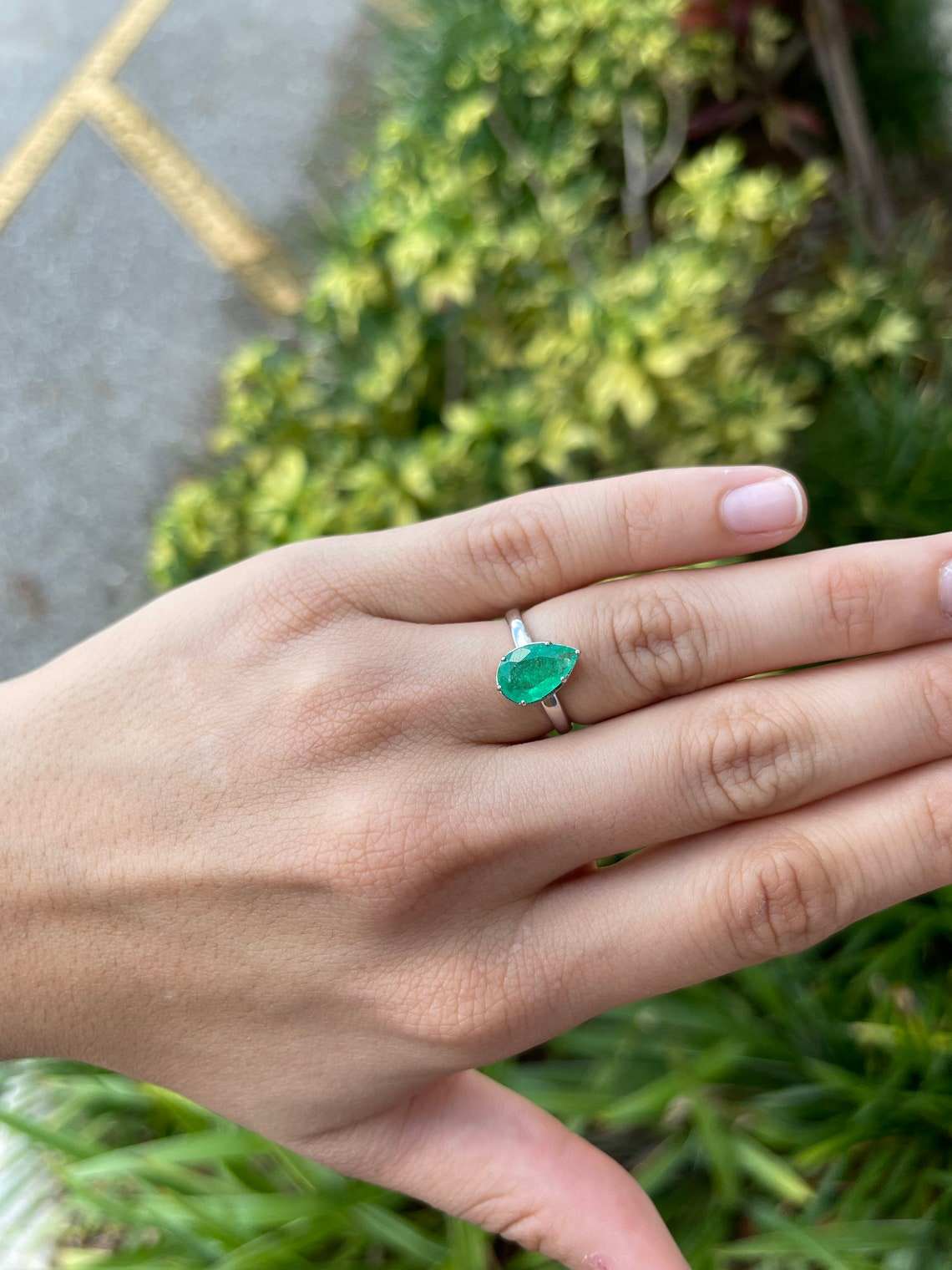 1.65 Carat Pear Cut Emerald Multi Prong Solitaire Georgian Style Ring 14K