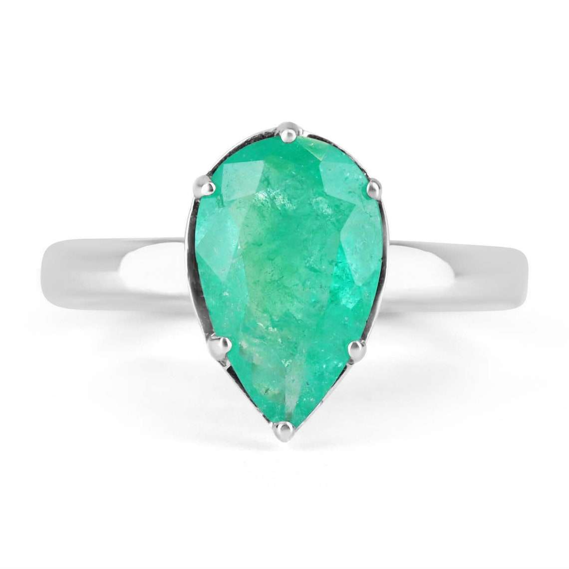 Timeless Beauty: Georgian Style 1.65cts Pear Emerald Multi Prong Solitaire Ring in 14K Gold