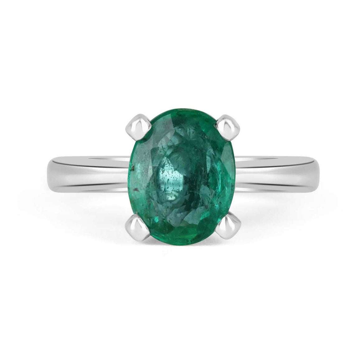 1.77 Carat Oval Cut Dark Bluish Green Emerald Solitaire Gold Ring 14K