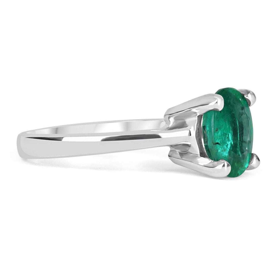 1.77 Carat Oval Cut Dark Bluish Green Emerald Solitaire Gold Ring 14K