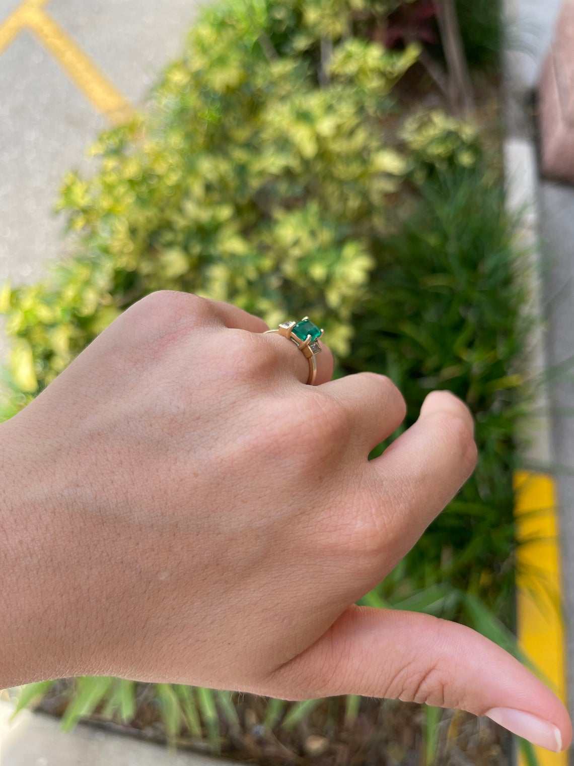 2.15tcw 18K Three Stone Emerald Cut Emerald & Diamond Ring