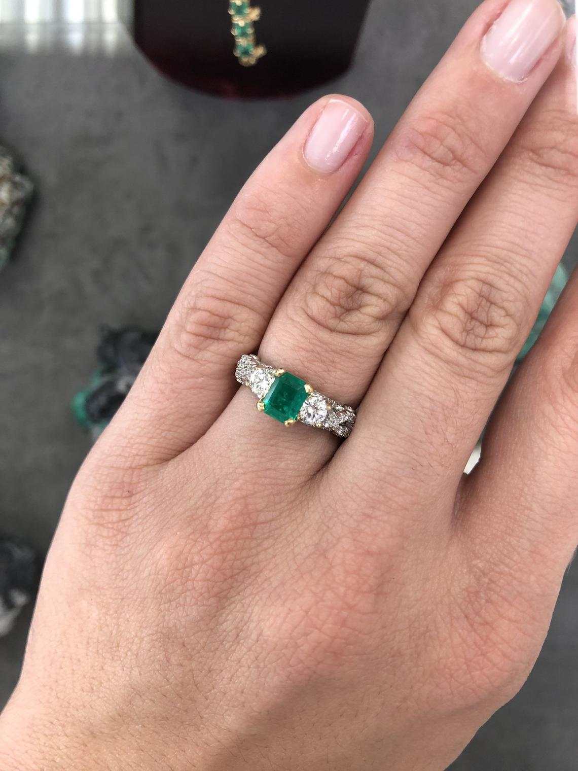 2.41tcw Emerald & Diamond Three Stone with Accents Ring 14K