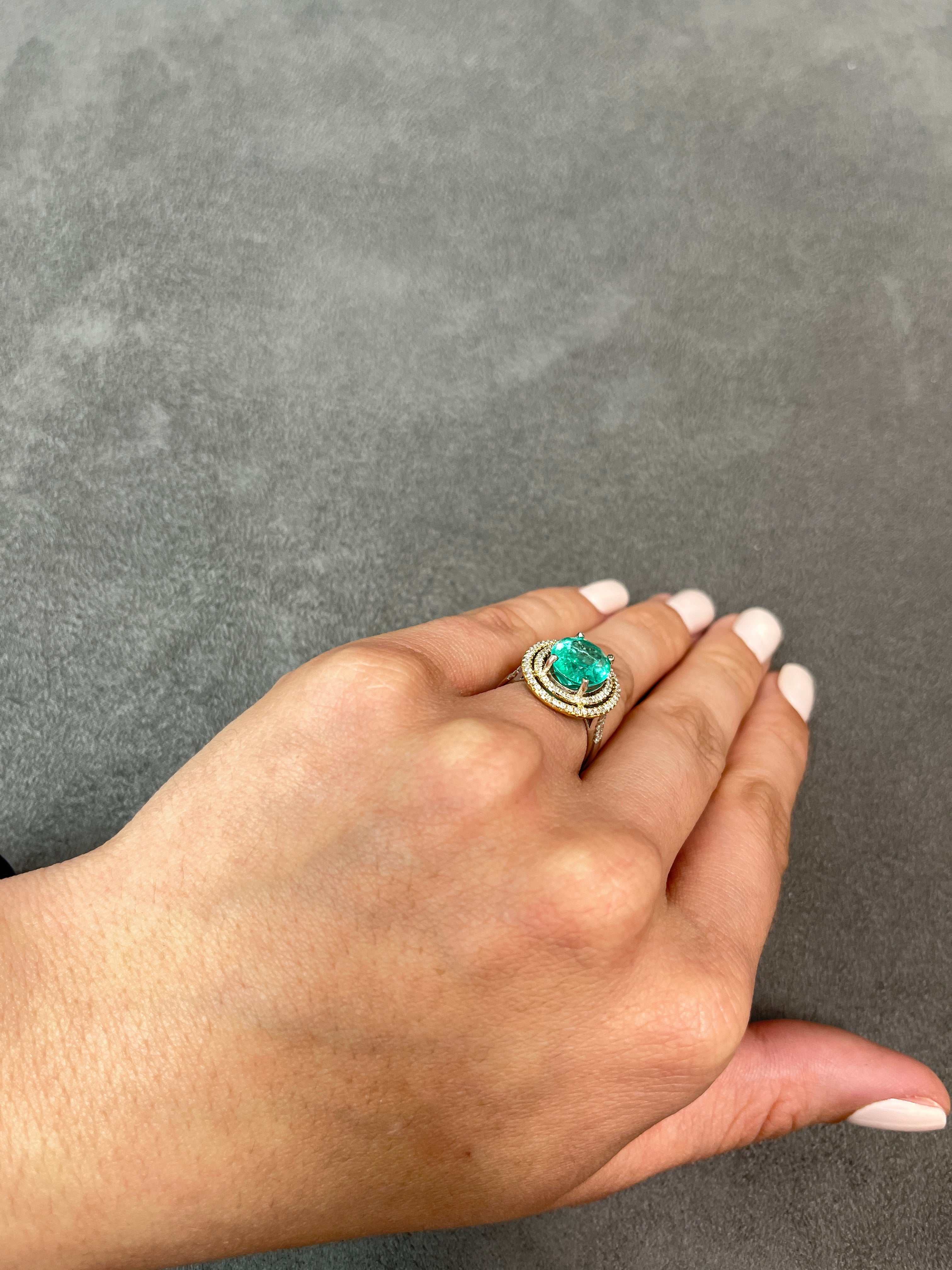 4.50tcw Stunning Natural Emerald Oval & Diamond Halo