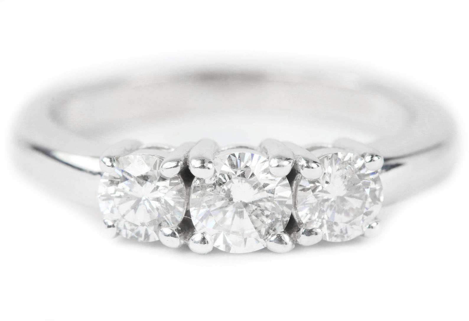 1.04tcw Three Stone Diamond Engagement Ring 14K