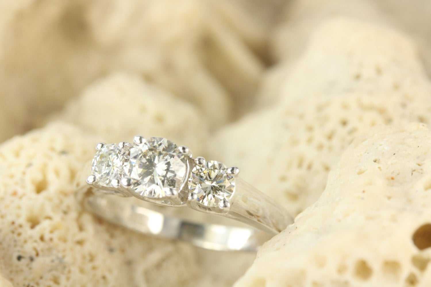 1.11tcw Three Stone Diamond Engagement Ring 14K