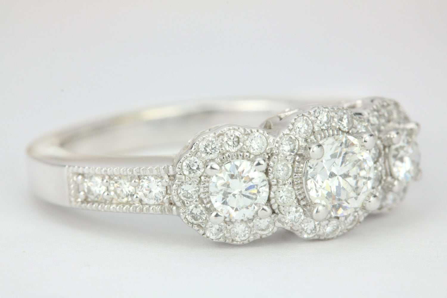 1.46tcw Scalloped Diamond Halo Engagement Ring 14K