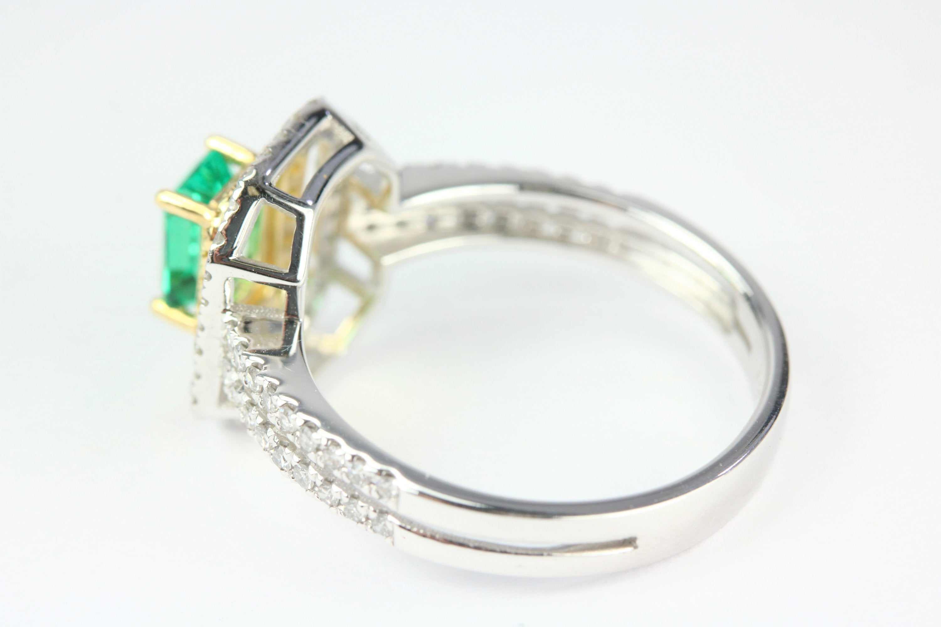 1.50tcw Emerald & Fancy Yellow Diamond Ring Two-Toned 14K
