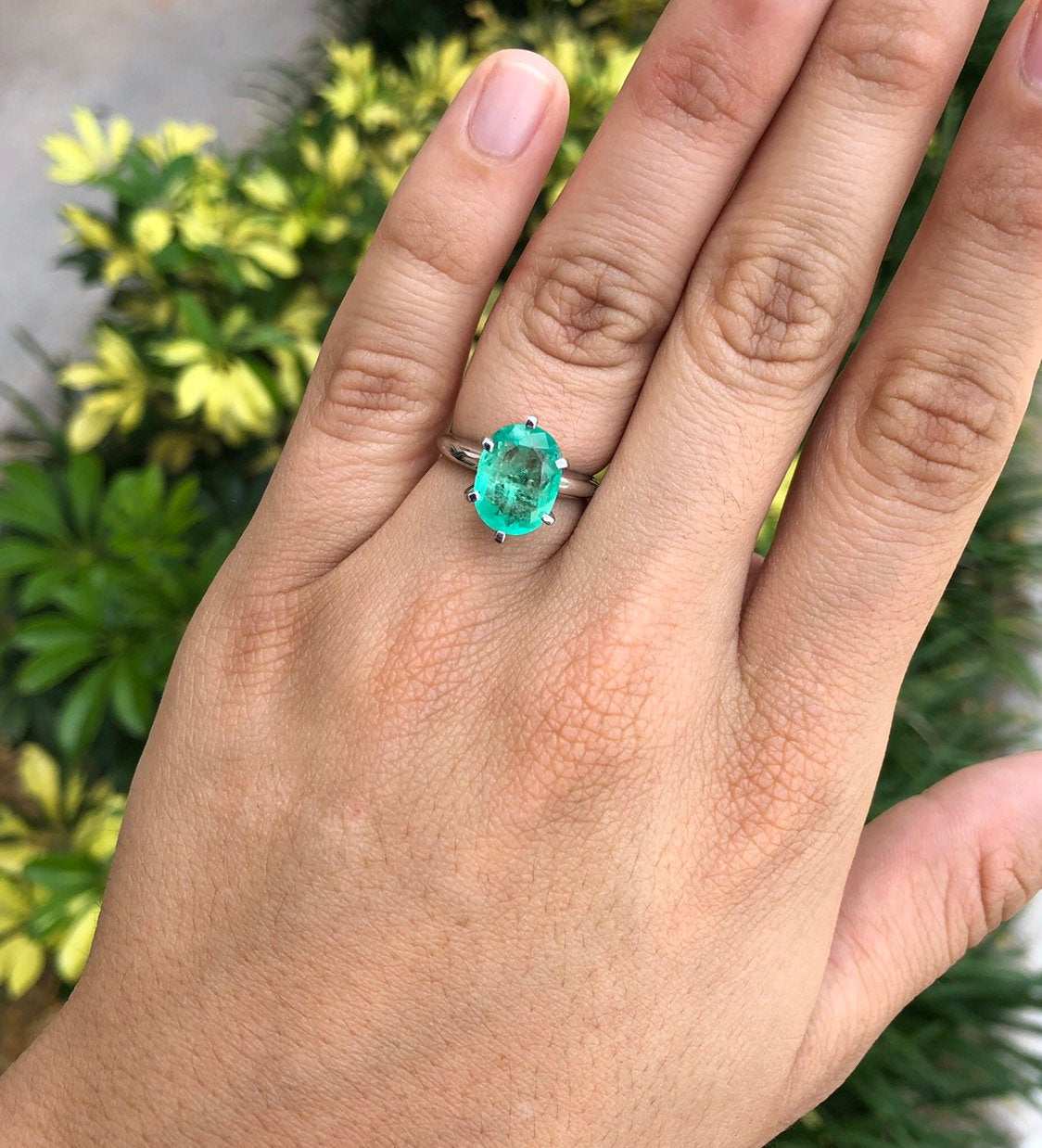 14K gold engagement ring featuring a 3.20ct oval cut Colombian emerald solitaire, from JR Colombian Emeralds.