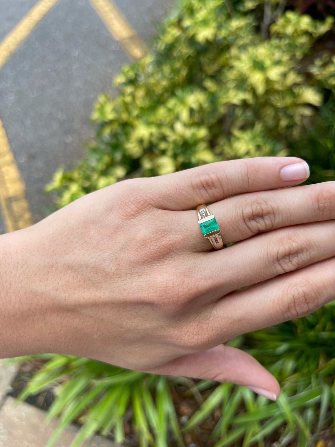 0.92tcw Colombian Emerald Cut & Diamond Accent Ring 14K