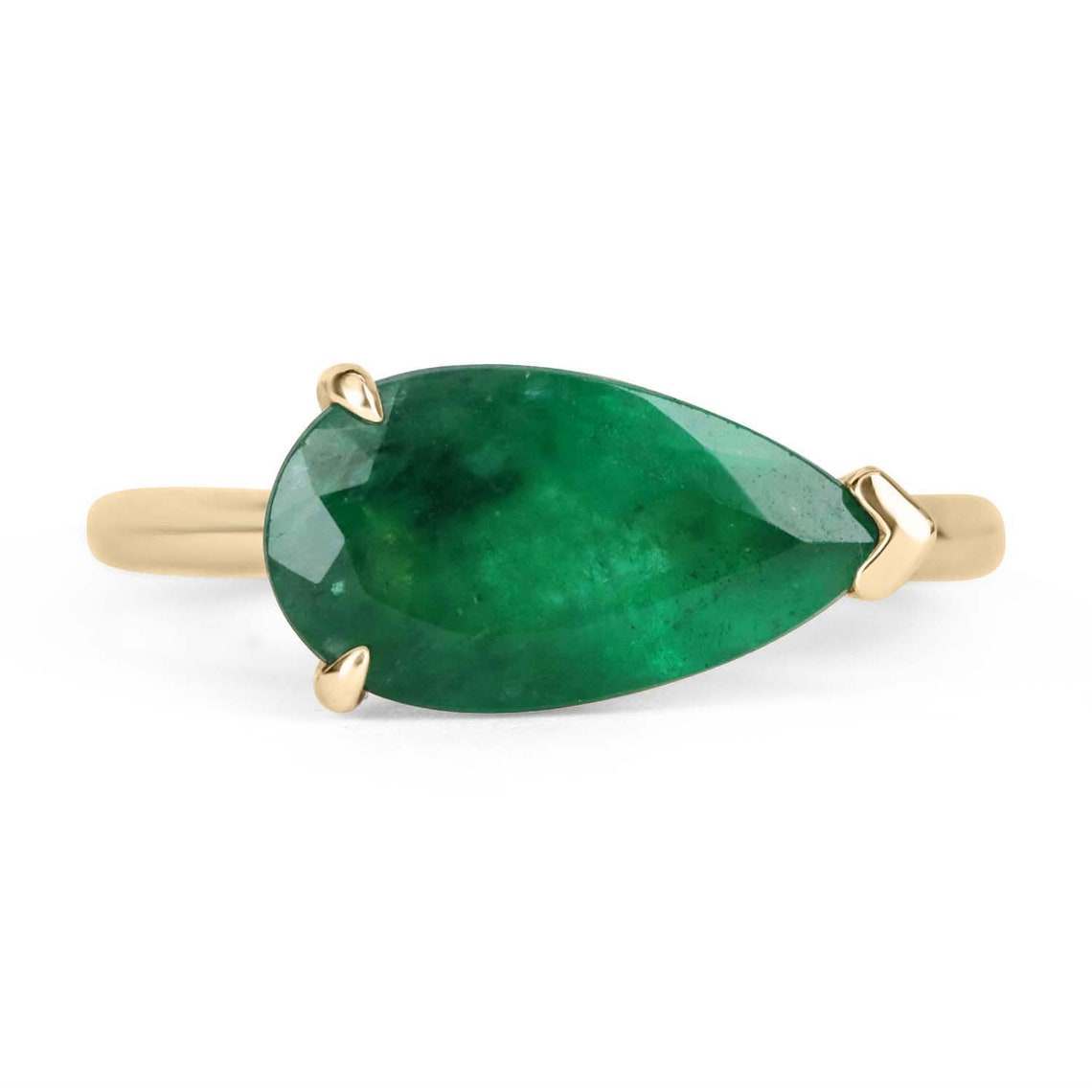 2.0 Carat Prong East to West Set Emerald Pear Solitaire Engagement Rin