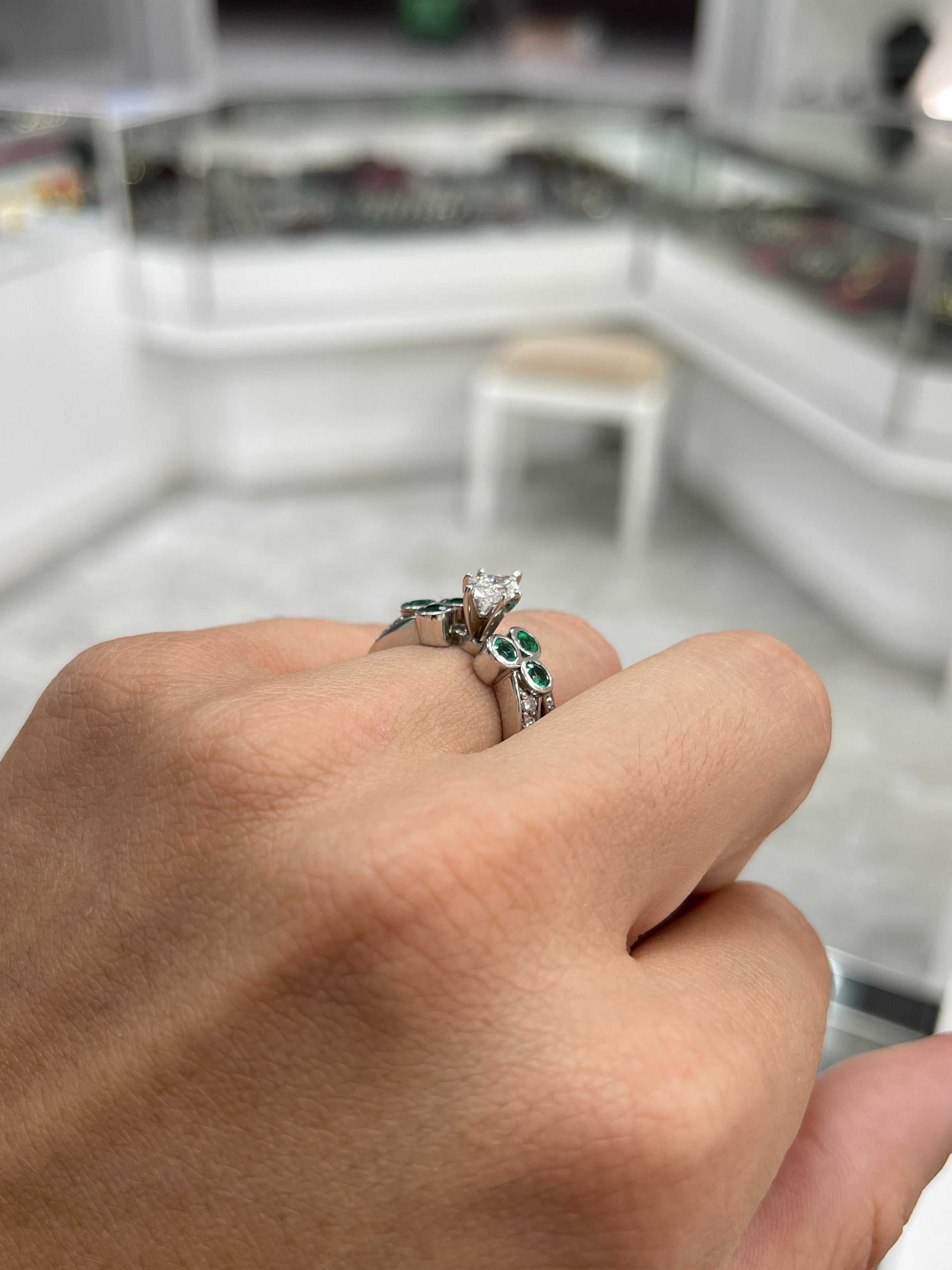 2.02tcw Marquise Diamond & Emerald Accents 14K White Gold