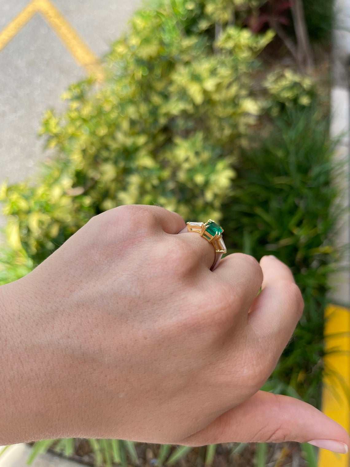 2.17tcw AAA+ AGL Insignificant Oil 18K Colombian Emerald Cut & Tappered Baguette Diamond Ring