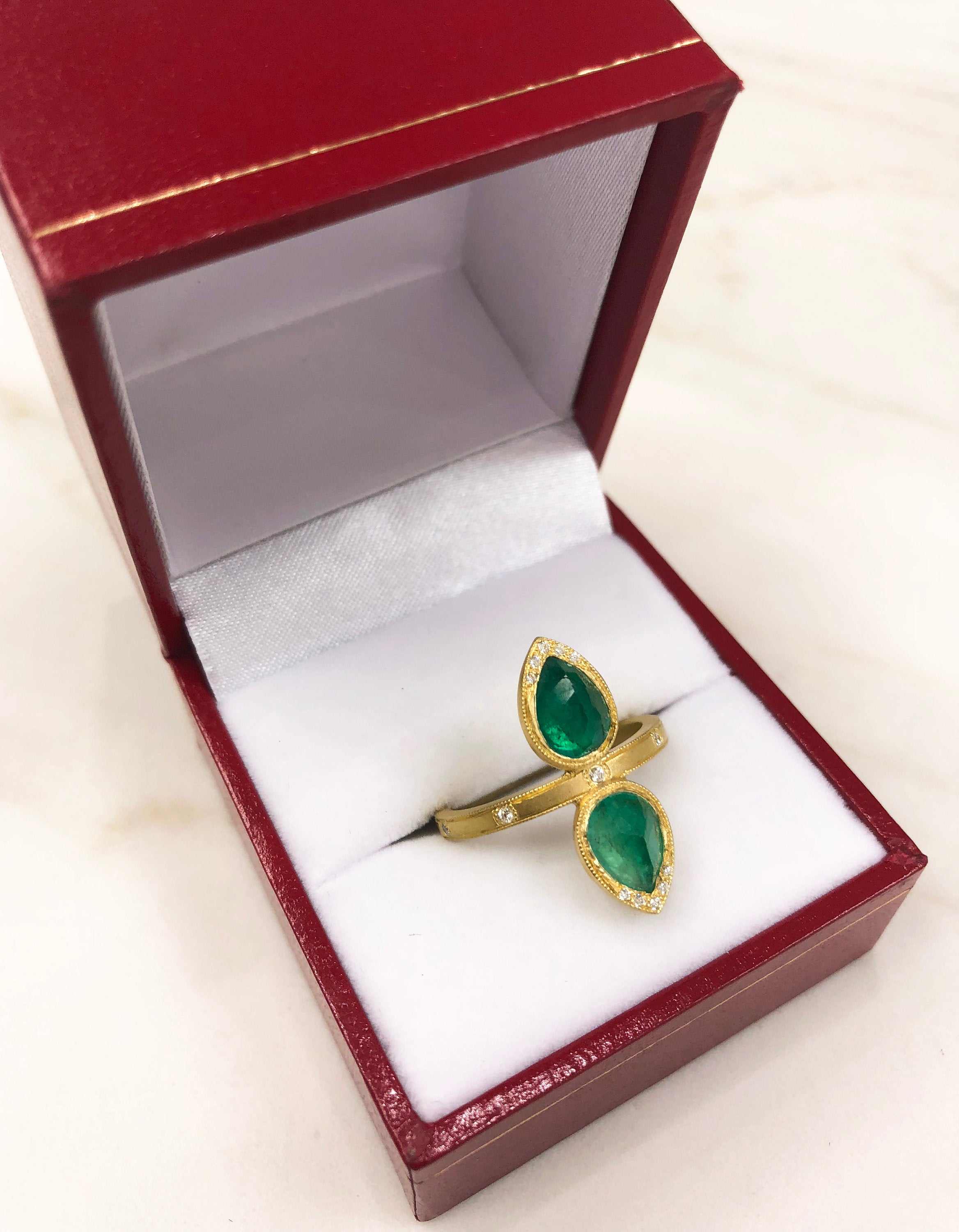 2.48tcw Rose Cut Pear Earth Mined Emerald & Diamond Navette Statement 