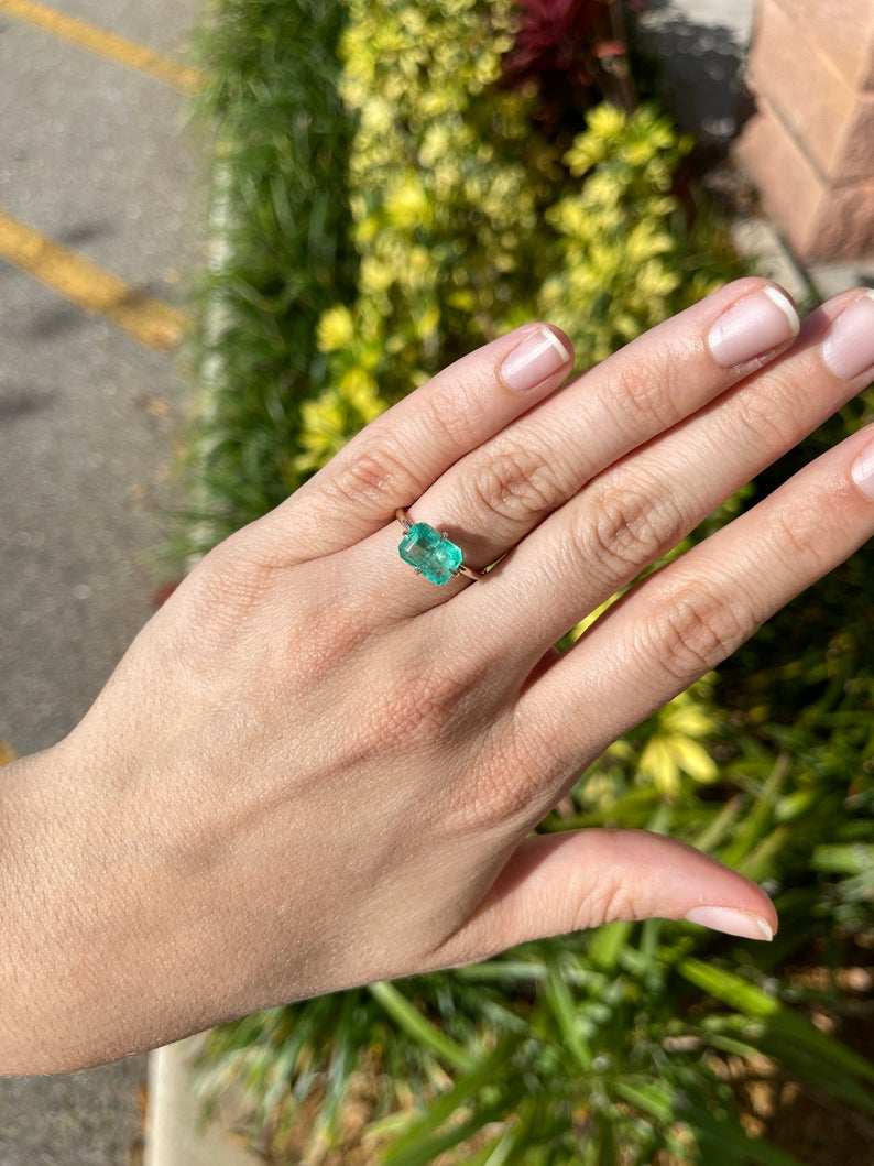 2.86 Carat Emerald Cut Solitaire Four Prong Gold Engagement Ring 14K