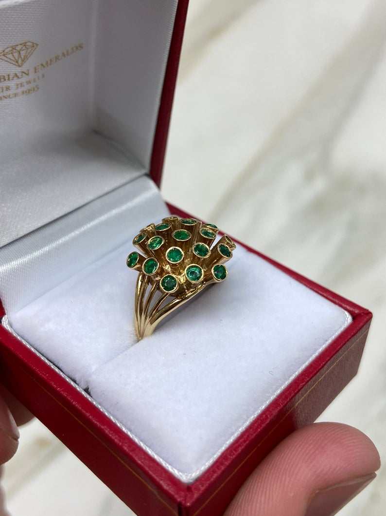 1.90tcw Round Emerald Cluster Cocktail Bezel Ring 14K