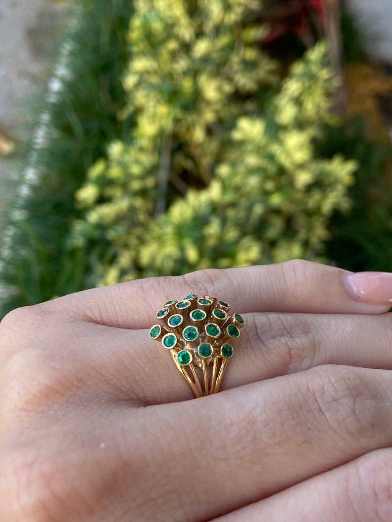1.90tcw Round Emerald Cluster Cocktail Bezel Ring 14K