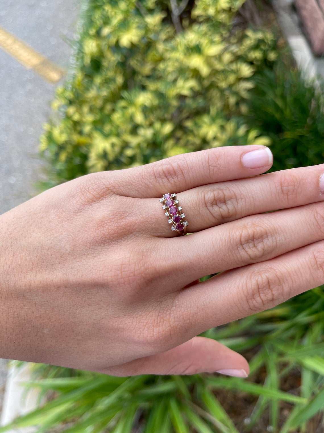 14K Art Deco Ruby & Diamond Cocktail Ring