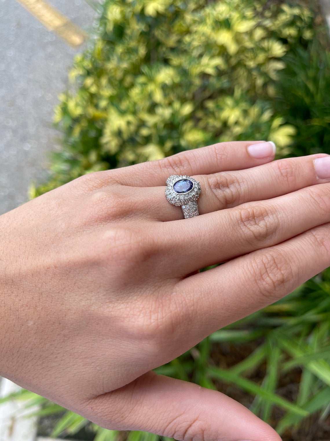 2.32tcw 14K Oval Tanzanite & Diamond Pave Cluster Cocktail Ring