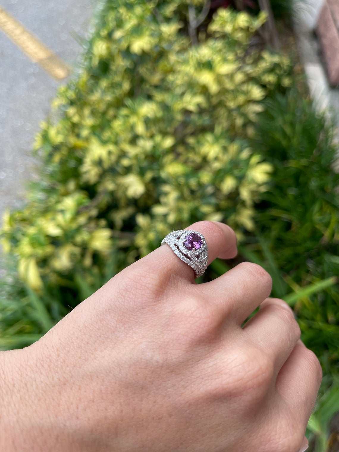 3.05tcw Vivid Pink Oval Sapphire & Diamond Halo Ring 14K