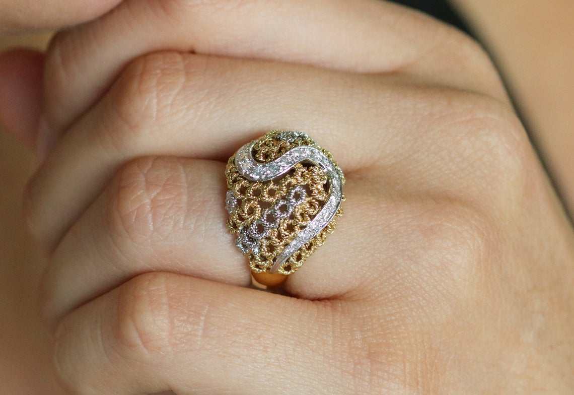 0.60tcw Basket Weave Diamond Vintage Cluster Ring 18K