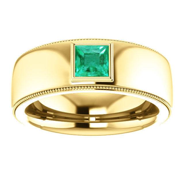 0.60 Carat Modern Colombian Emerald Mens Band Ring 14K