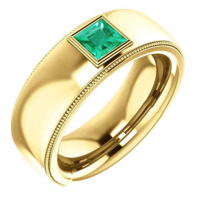 0.60 Carat Modern Colombian Emerald Mens Band Ring 14K