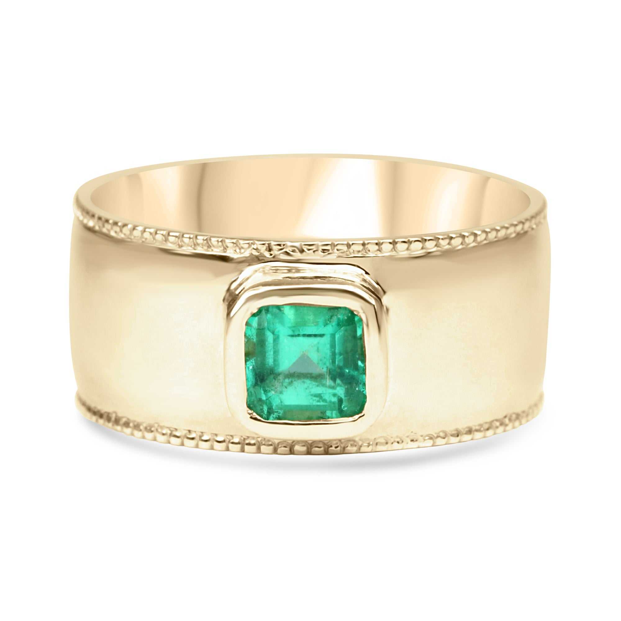 0.60 Carat Modern Colombian Emerald Mens Band Ring 14K