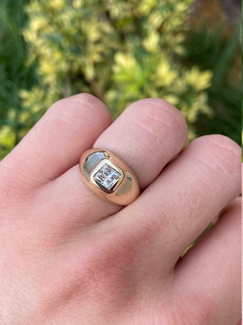 1.08ct 14K Princess Cut Gypsy G Color Diamond Solitaire Ring