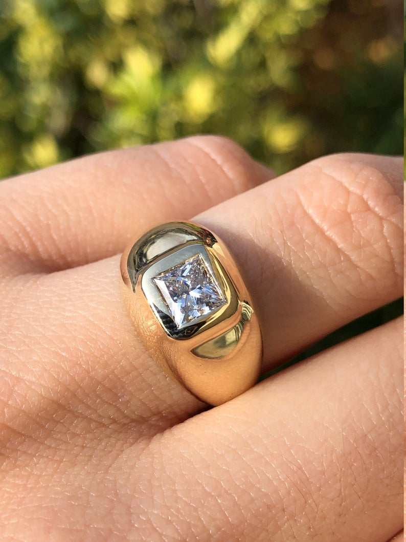 1.08ct 14K Princess Cut Gypsy G Color Diamond Solitaire Ring