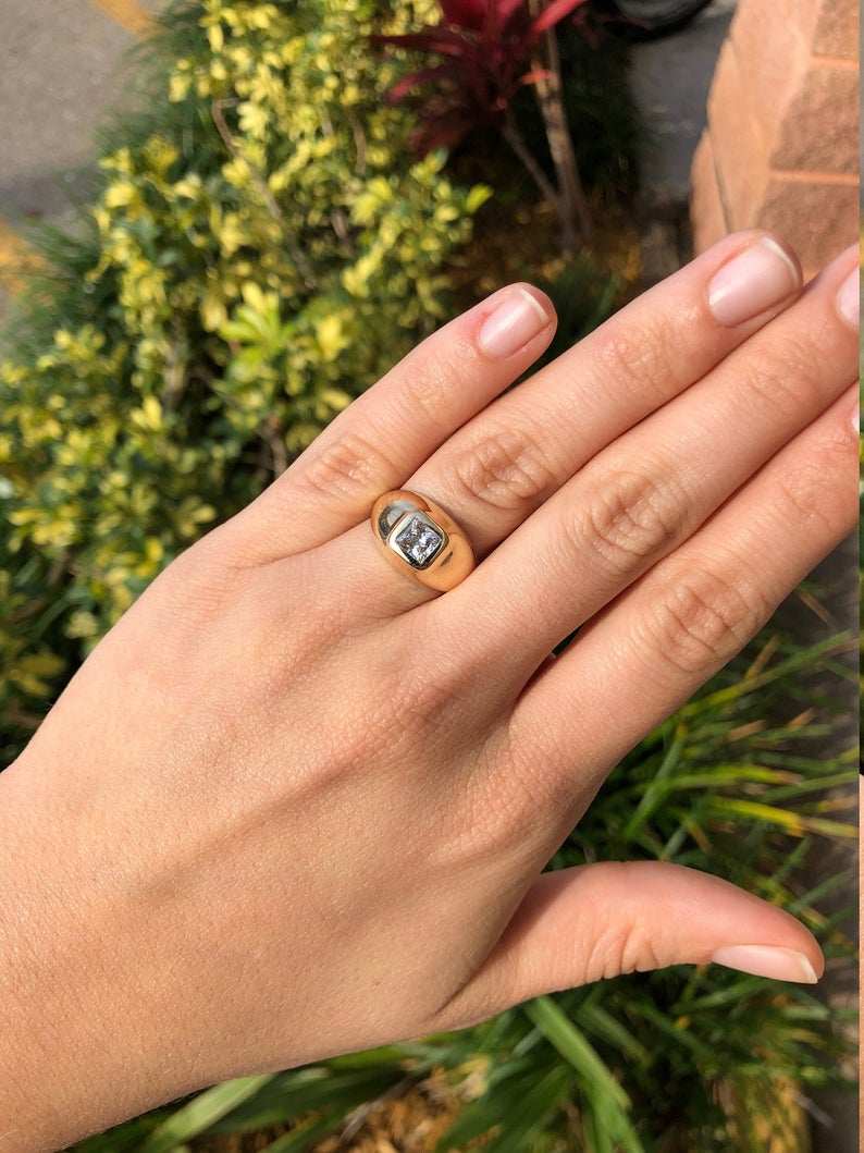 1.08ct 14K Princess Cut Gypsy G Color Diamond Solitaire Ring