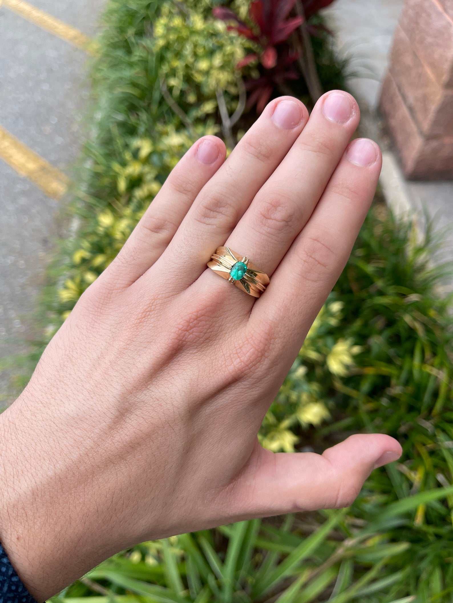 0.90 Carat Oval Emerald Men's Solitaire Ring 14K