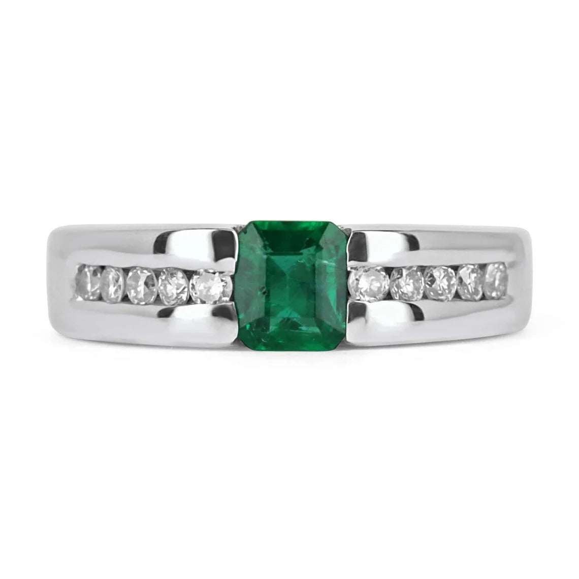 0.90tcw Men's Emerald Cut & Diamond Channel Set Ring