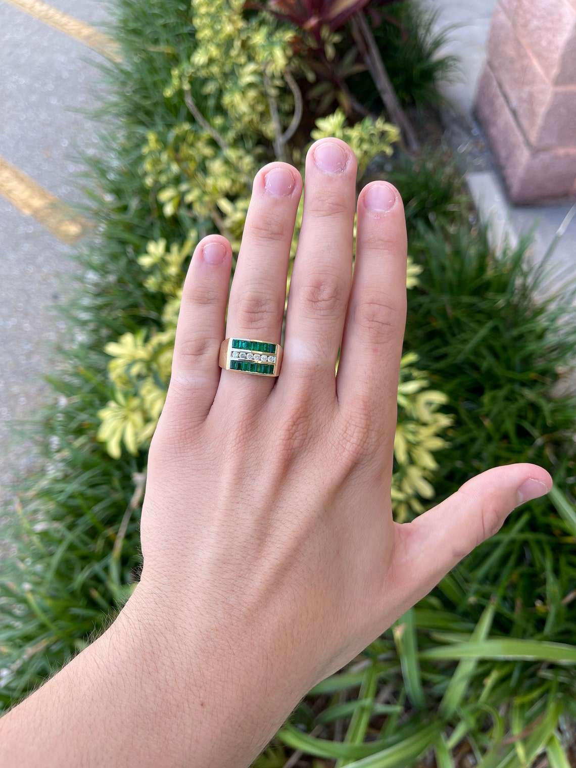 1.84tcw Natural Emerald & Diamond Men's Channel Set Ring 14K