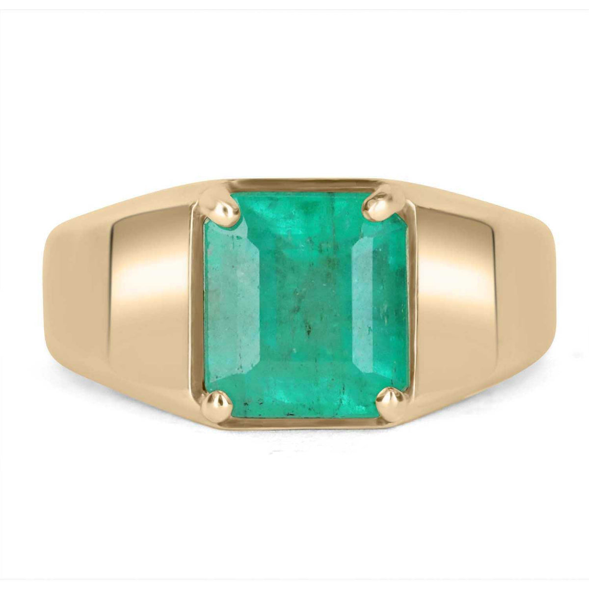 3.60 Carat Emerald Cut Green Emerald Big Mens Boss Ring 14K