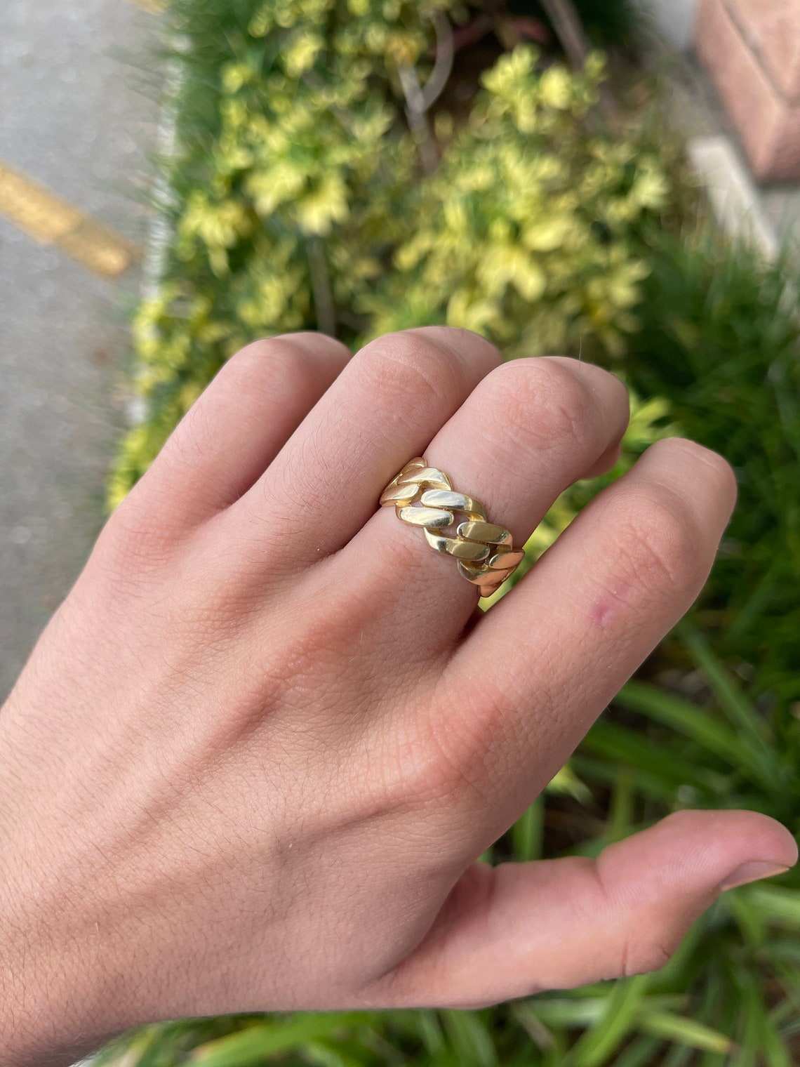 14K 9.8mm Wide Gold Cuban Link Ring Unisex | JR Colombian Emeralds