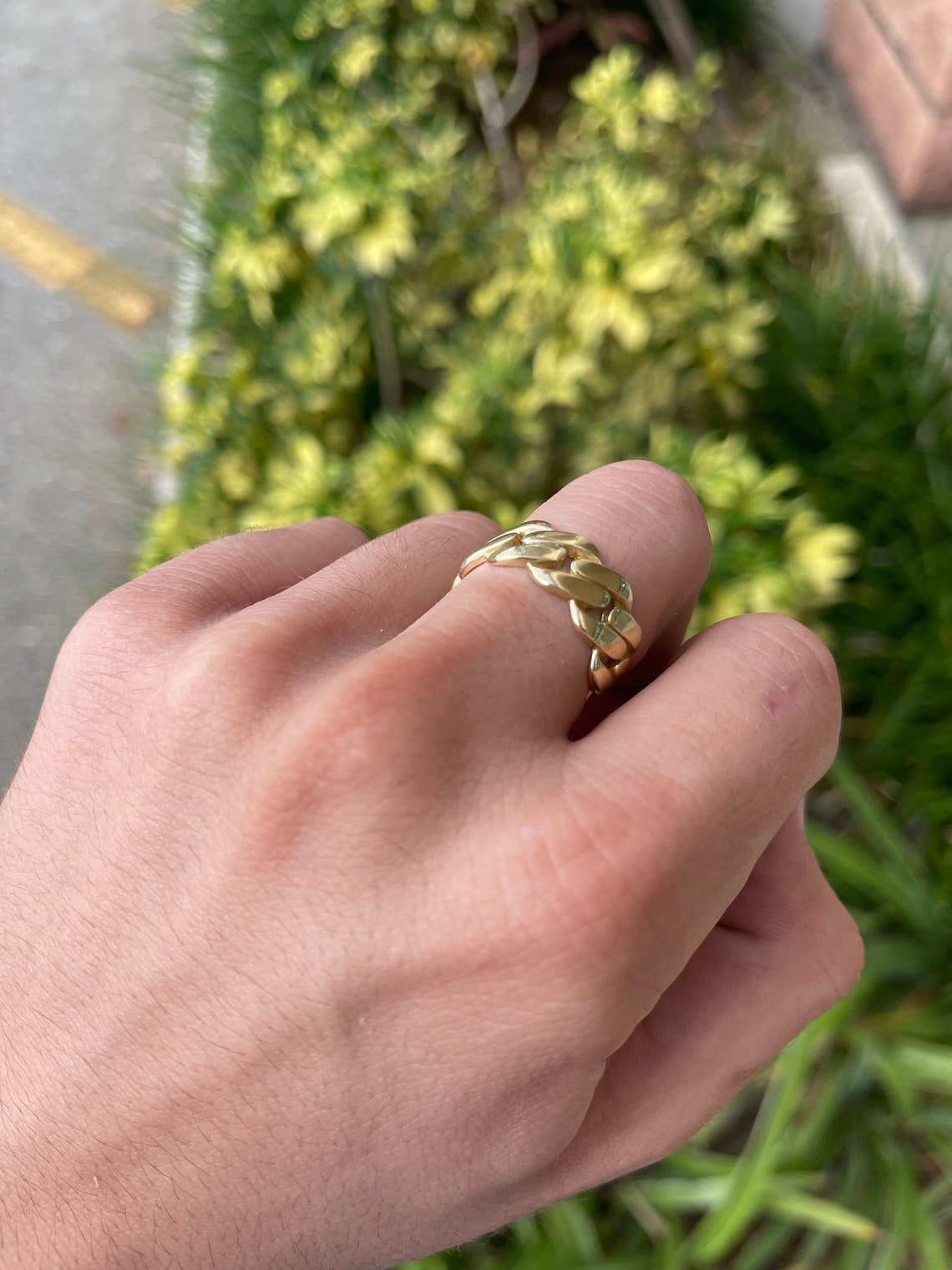 14K 9.8mm Wide Gold Cuban Link Ring Unisex | JR Colombian Emeralds