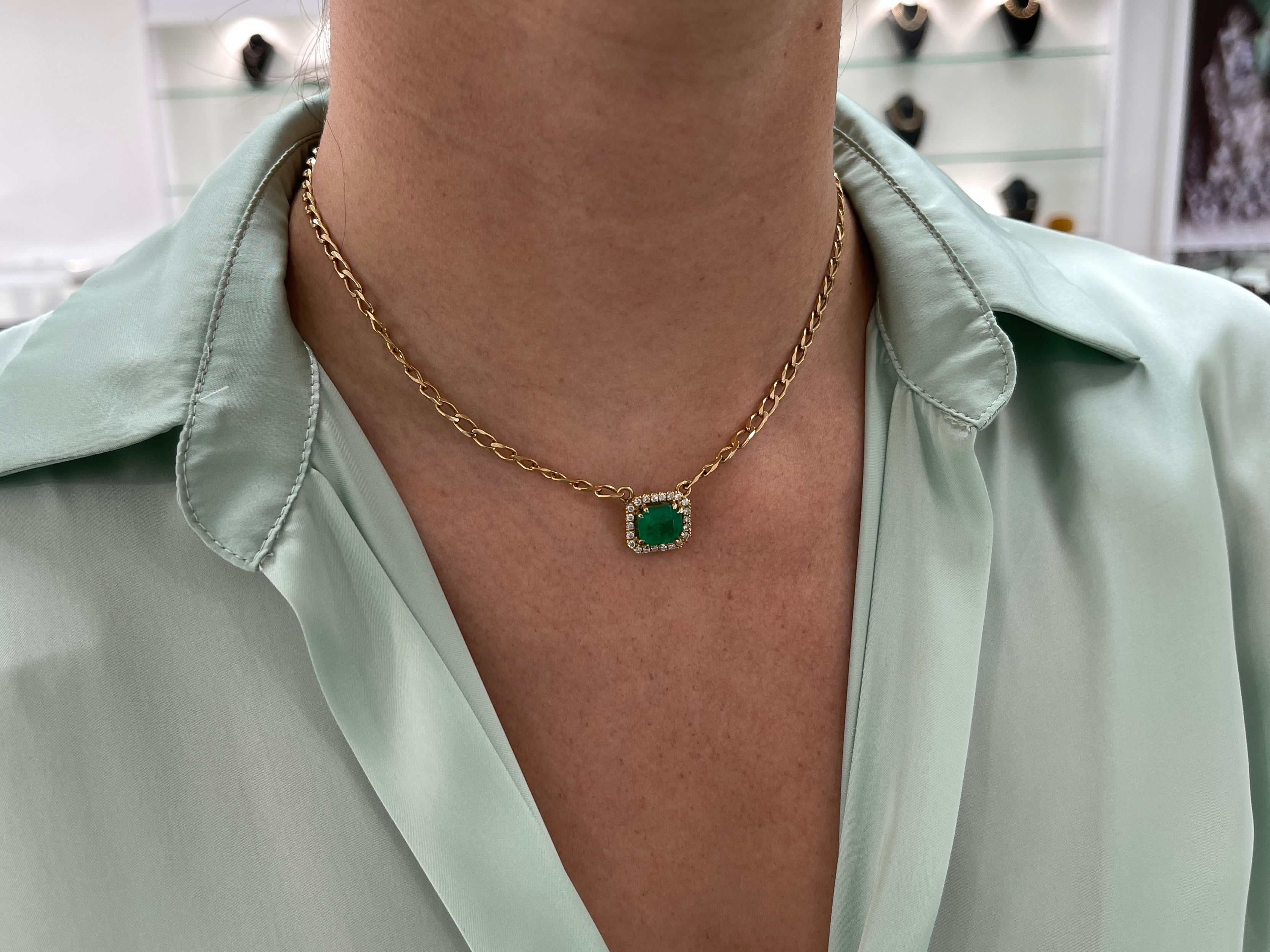 3.19tcw Natural Dark Rare Green Colombian Emerald & Diamond Halo Penda