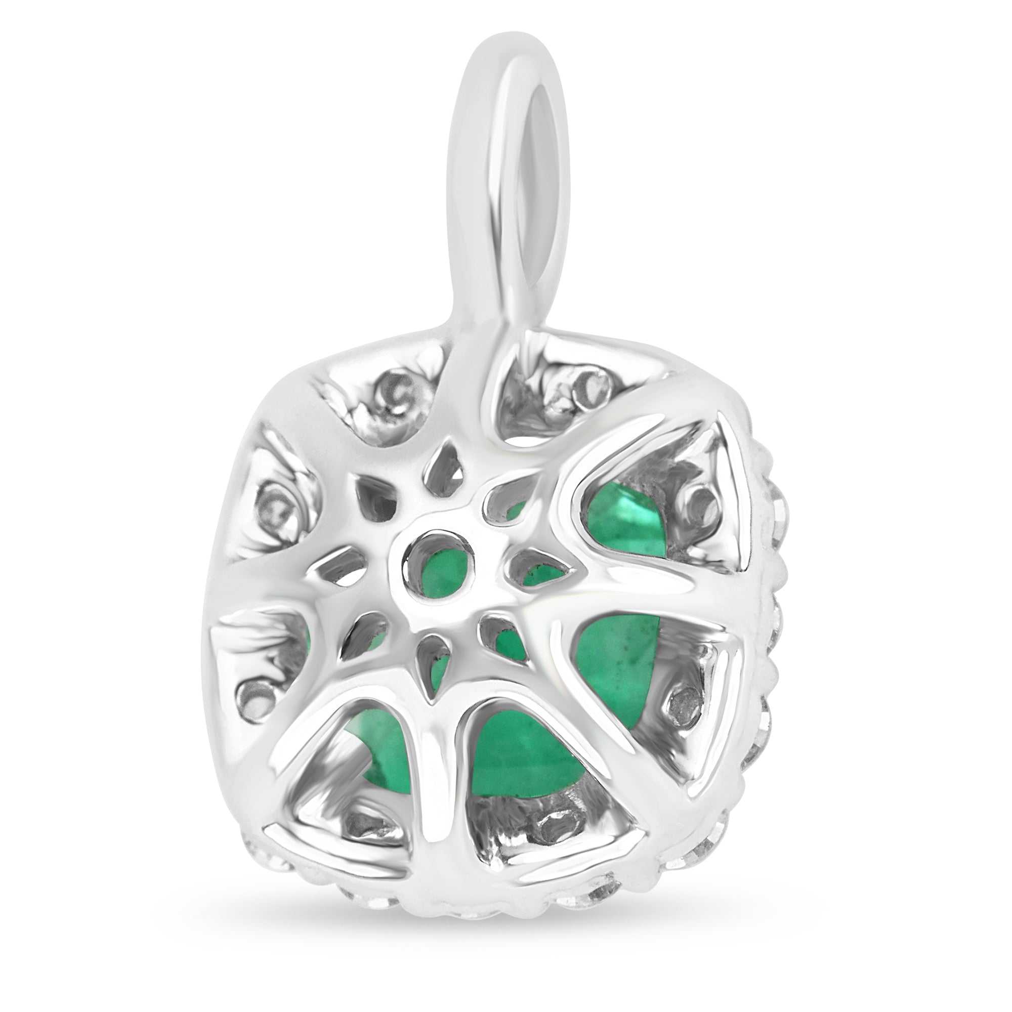 1.75tcw Asscher Cut Electric Green Colombian Emerald & Diamond Halo Necklace 14K - JR Colombian Emeralds