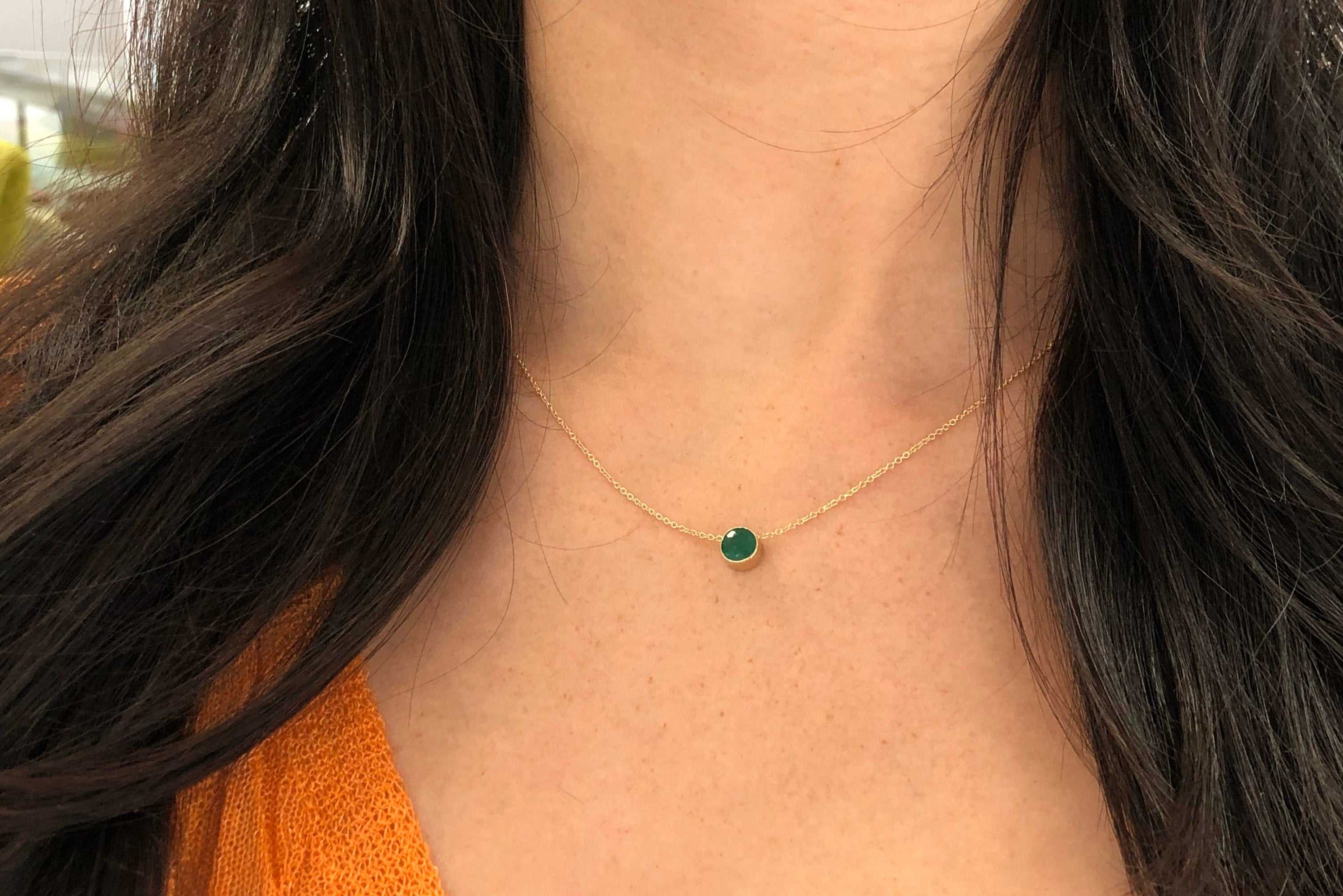 0.90ct Natural Emerald Bezel Set Necklace 14K