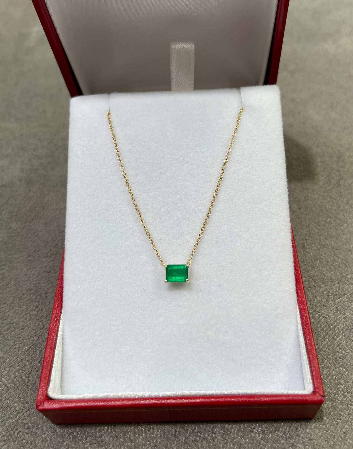 1.10ct Medium Rare Dark Green Emerald Cut East to West 4 Prong Necklac