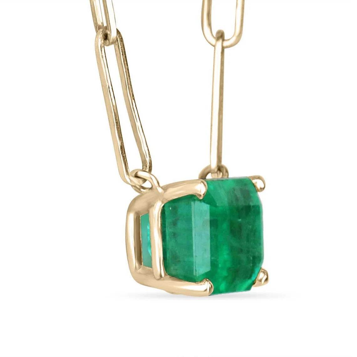 3.25 Carat East to West Rich Deep Green Emerald Paper Clip Gold