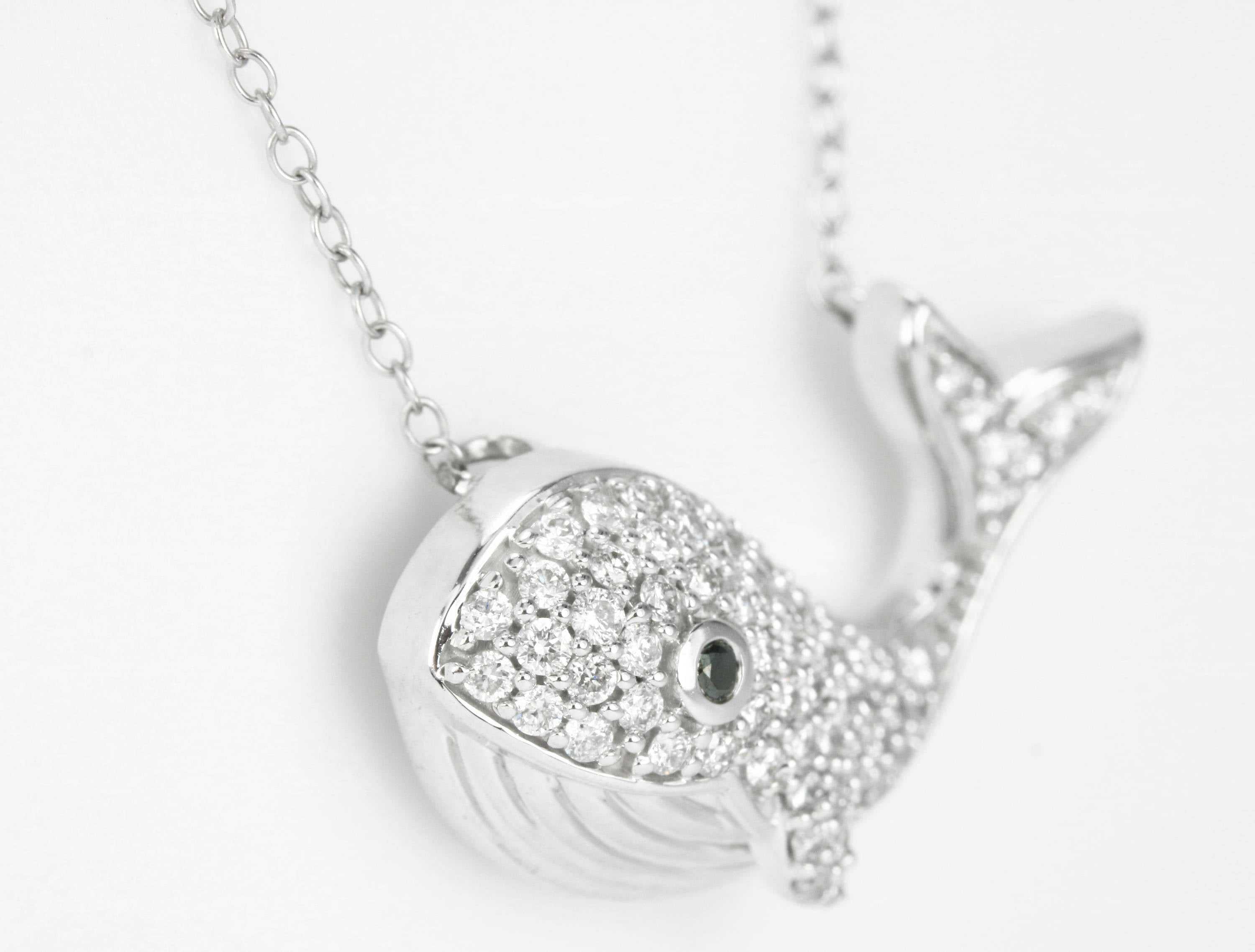 0.50tcw Nautical Diamond & Sapphire Whale Necklace 14K