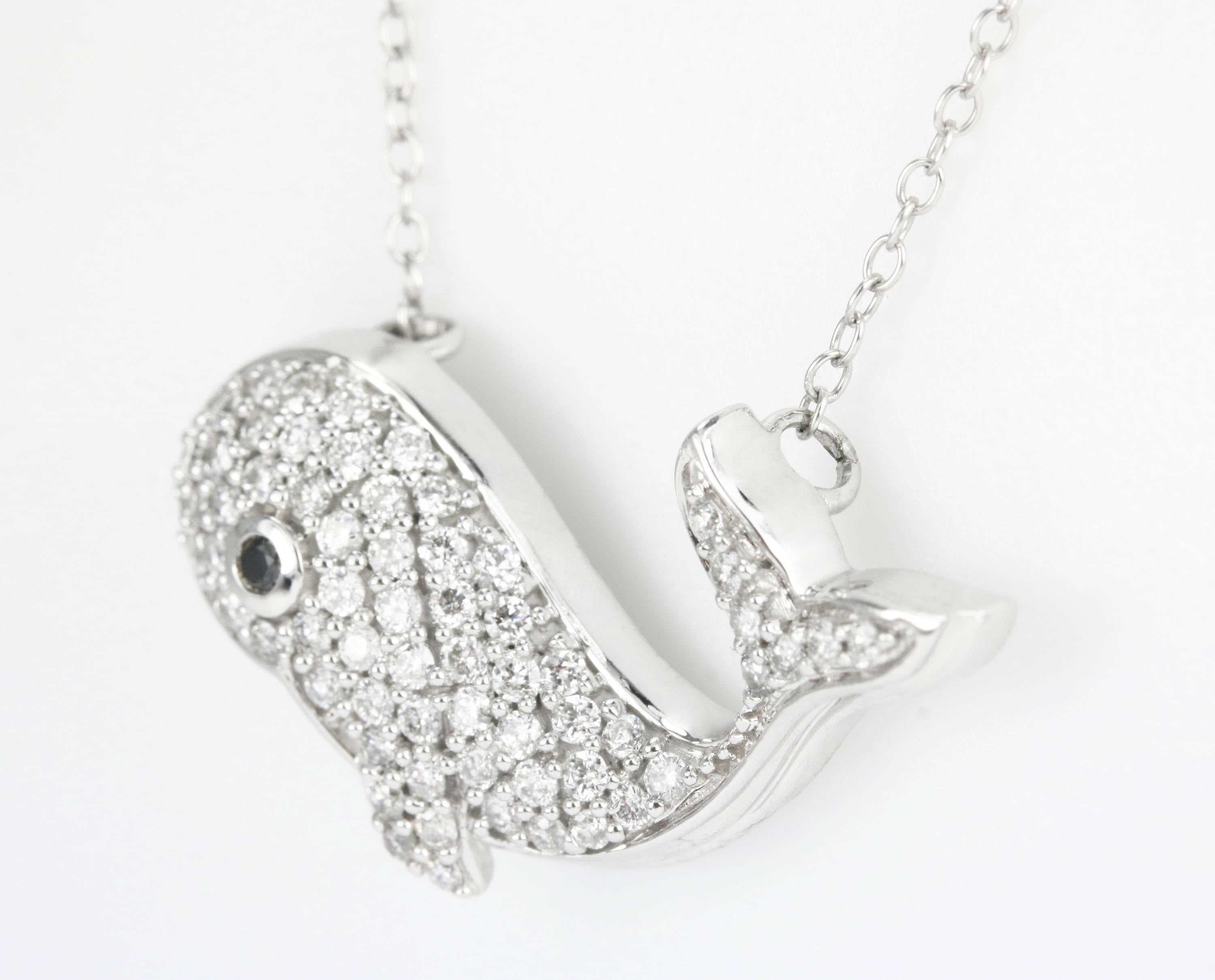 0.50tcw Nautical Diamond & Sapphire Whale Necklace 14K