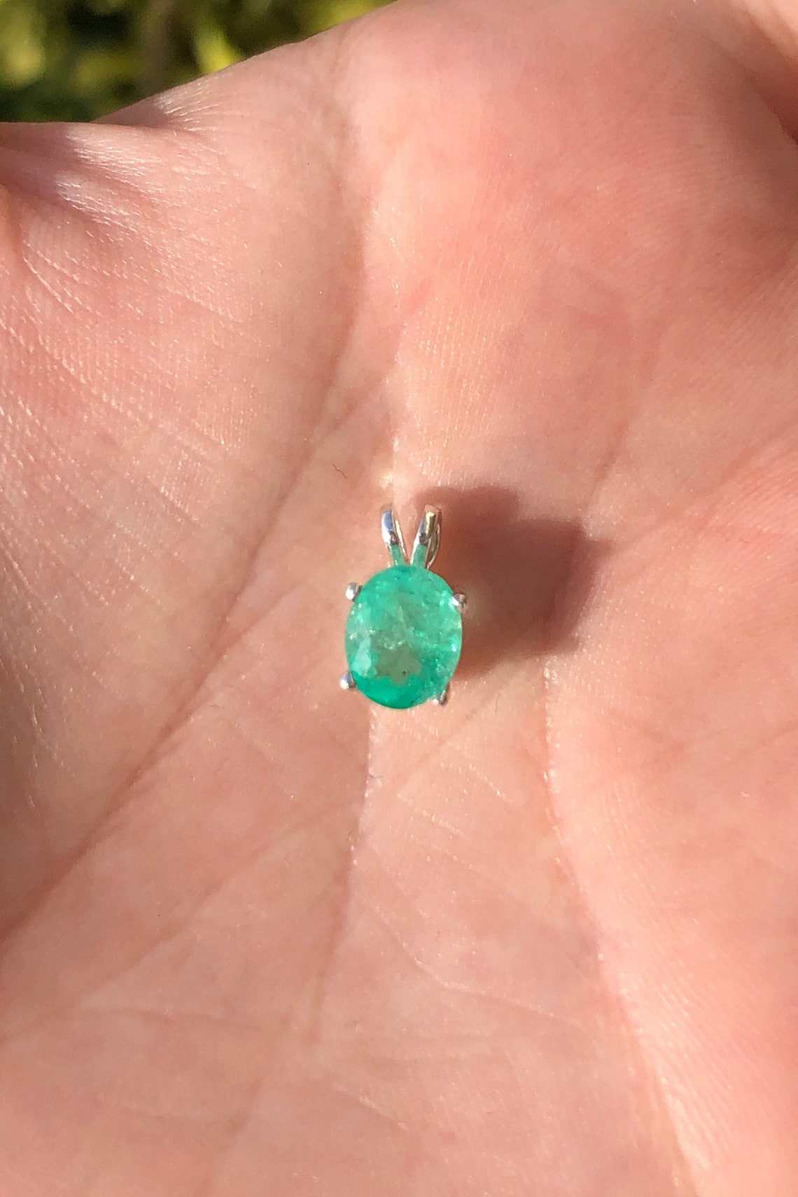 1.50 Carat Oval Real Emerald Zambian Emerald Pendant Sterling Necklace