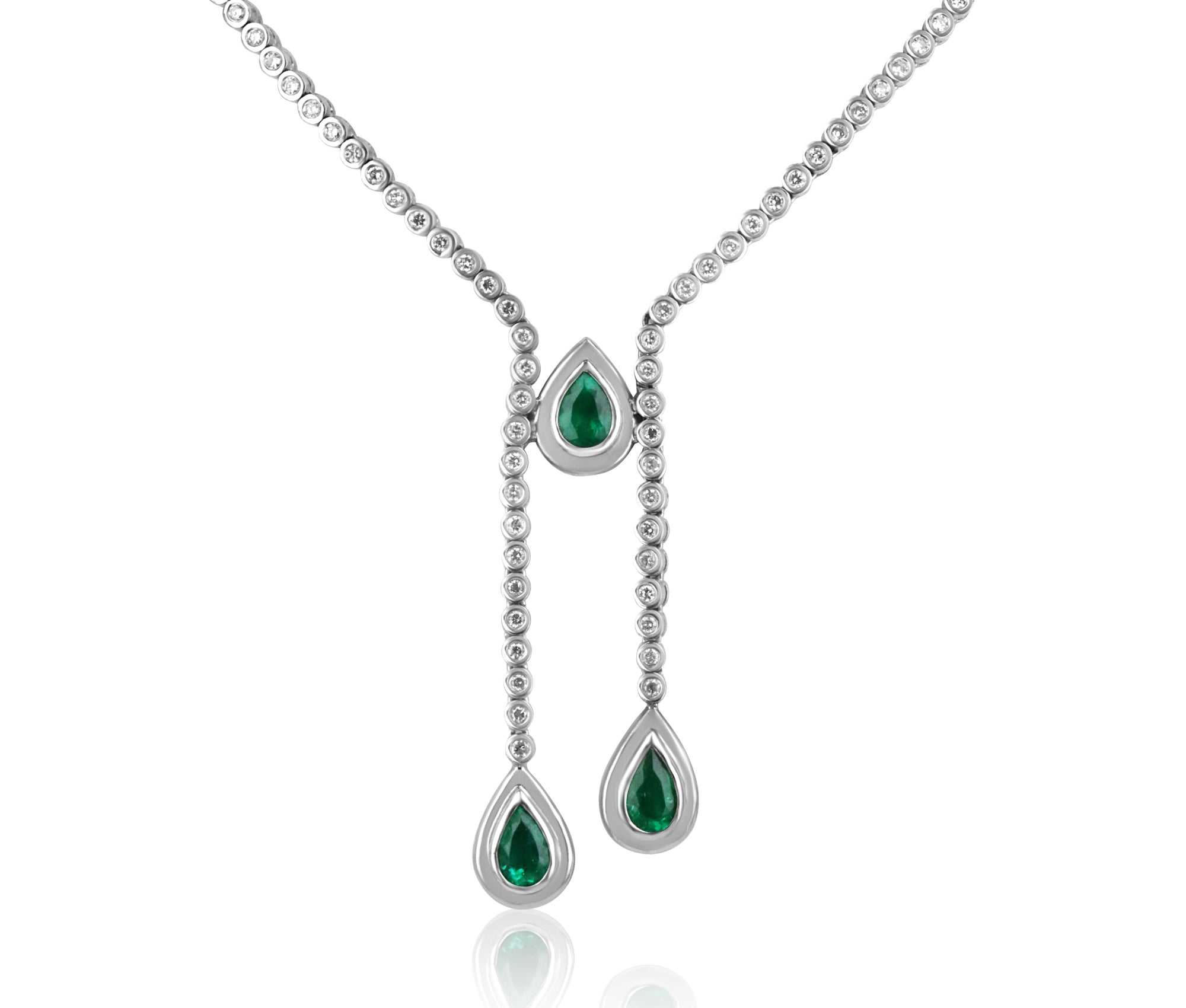 6.36tcw Vintage Pear Emerald & Diamond Lariat Statement Necklace 18K