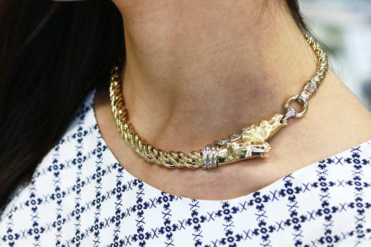 65.3 Grams Equestrian 14K Gold Statement Necklace